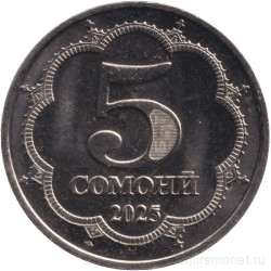 Монета. Таджикистан. 5 сомони 2025 год.