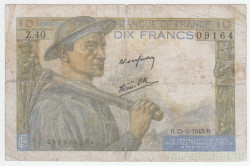 Банкнота. Франция. 10 франков 1943 год.