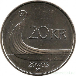 Монета. Норвегия. 20 крон 2003 год.