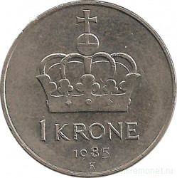 Монета. Норвегия. 1 крона 1985 год.