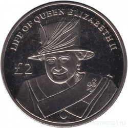 Монета. Великобритания. Южная Георгия и Южные Сэндвичевы острова. 2 фунта 2012 год. Жизнь Елизаветы II. Елизавета II в шляпе.