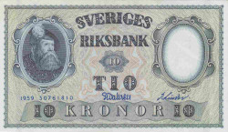 Банкнота. Швеция. 10 крон 1959 год.