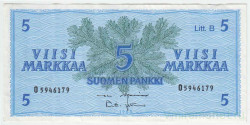 Банкнота. Финляндия. 5 марок 1963 год. Лит B. Тип 106Aa(39).