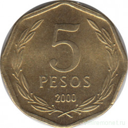 Монета. Чили. 5 песо 2000 год.