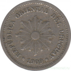 Монета. Уругвай. 1 сентесимо 1909 год.