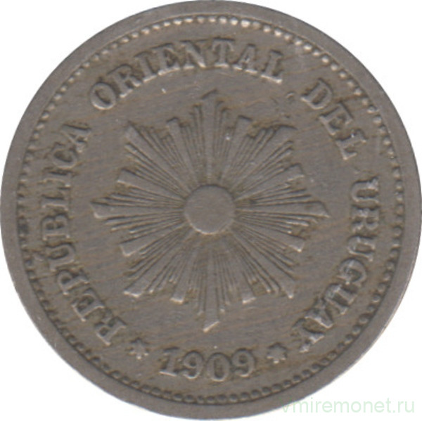 Монета. Уругвай. 1 сентесимо 1909 год.
