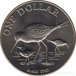 Монета. Новая Зеландия. 1 доллар 1985 год. Чёрный ходулочник.