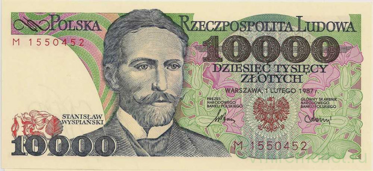 Банкнота. Польша. 10000 злотых 1987 год. Станислав Выспяньский.