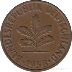 Монета. ФРГ. 2 пфеннига 1958 год. Монетный двор - Штутгарт (F).