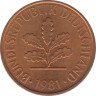  Монета. ФРГ. 2 пфеннига 1981 год. Монетный двор - Карлсруэ (G). ав.