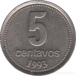 Монета. Аргентина. 5 сентаво 1993 год. Аверс - крупный шрифт цифры.
