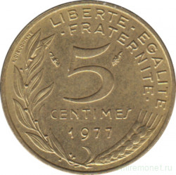 Монета. Франция. 5 сантимов 1977 год.