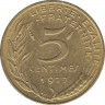 Монета. Франция. 5 сантимов 1977 год. ав.