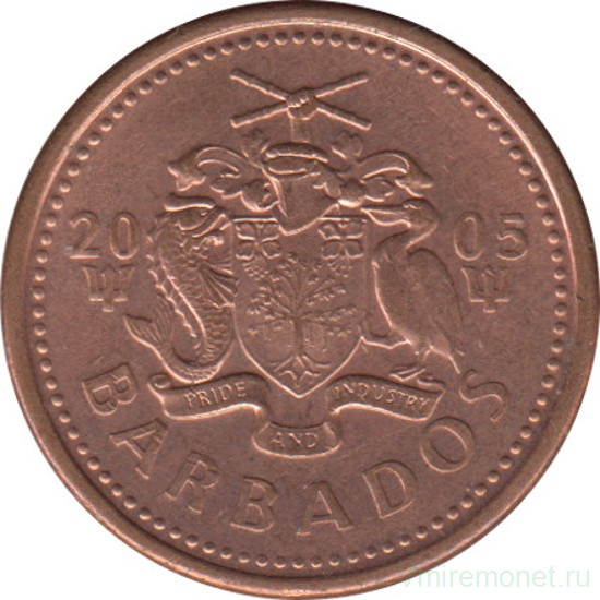 Монета. Барбадос. 1 цент 2005 год.