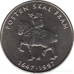 Монета. Норвегия. 5 крон 1997 год. 350 лет Норвежской почтовой службе.