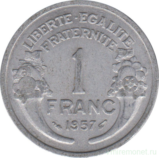 Монета. Франция. 1 франк 1957 год. Монетный двор - Париж.