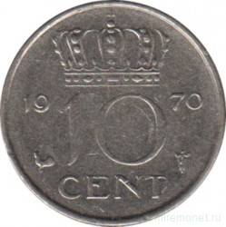 Монета. Нидерланды. 10 центов 1970 год.