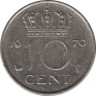 Монета. Нидерланды. 10 центов 1970 год. ав.