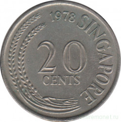 Монета. Сингапур. 20 центов 1978 год.