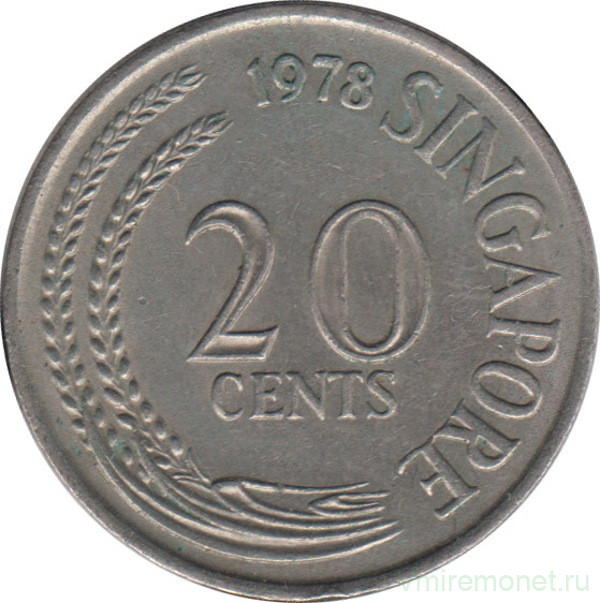 Монета. Сингапур. 20 центов 1978 год.