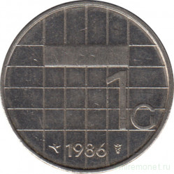 Монета. Нидерланды. 1 гульден 1986 год.