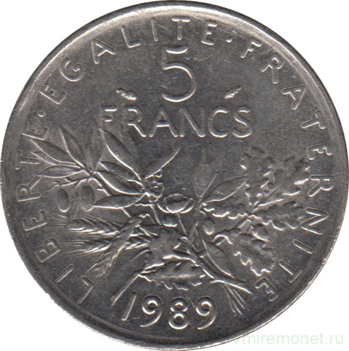 Монета. Франция. 5 франков 1989 год.