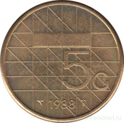 Монета. Нидерланды. 5 гульденов 1988 год.