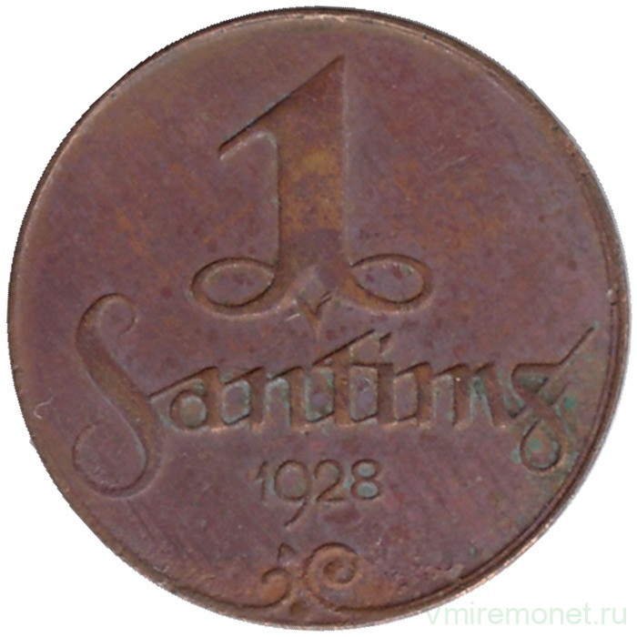 Монета. Латвия. 1 сантим 1928 год.