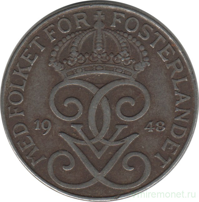 Монета. Швеция. 5 эре 1948 год.