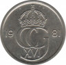 Аверс. Монета. Швеция. 25 эре 1981 год.