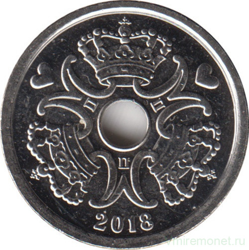 Монета. Дания. 1 крона 2018 год.