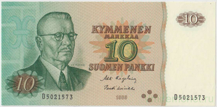 Банкнота. Финляндия. 10 марок 1980 год. Тип 111а (4).