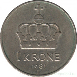 Монета. Норвегия. 1 крона 1981 год.
