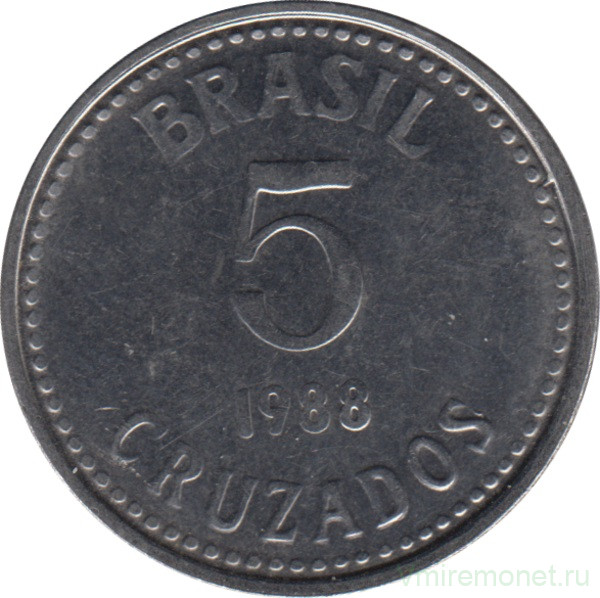 Монета. Бразилия. 5 крузадо 1988 год. 