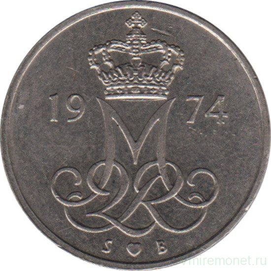 Монета. Дания. 10 эре 1974 год.
