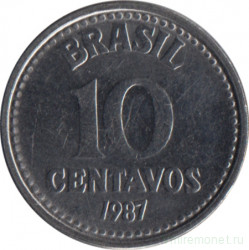 Монета. Бразилия. 10 сентаво 1987 год.