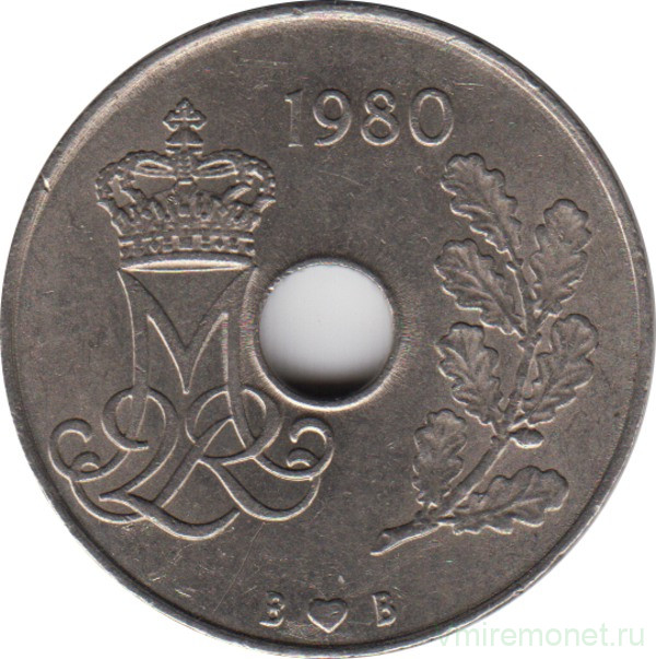 Монета. Дания. 25 эре 1980 год.