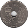  Монета. Дания. 25 эре 1980 год. ав.