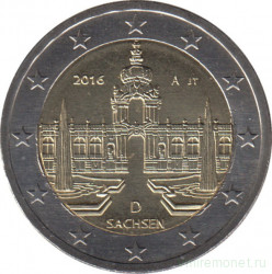 Монета. Германия. 2 евро 2016 год. Саксония (A).