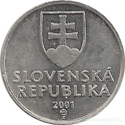 Монета. Словакия. 10 геллеров 2001 год.