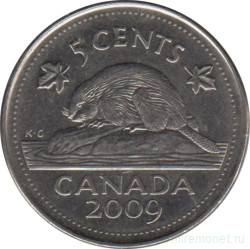 Монета. Канада. 5 центов 2009 год.