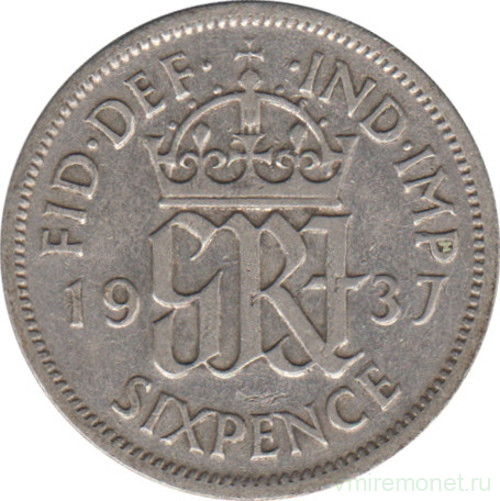 Монета. Великобритания. 6 пенсов 1937 год.
