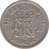 Монета. Великобритания. 6 пенсов 1937 год. ав.