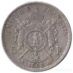 Монета. Франция. 5 франков 1868 год. ВВ. 