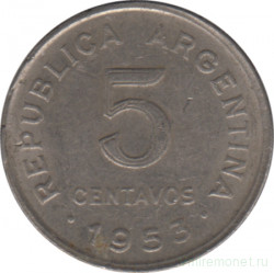 Монета. Аргентина. 5 сентаво 1953 год. Немагнитная.