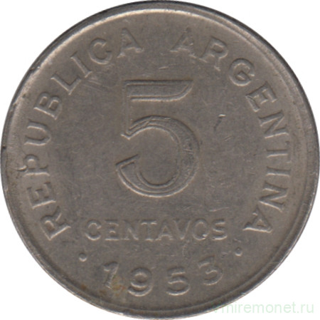 Монета. Аргентина. 5 сентаво 1953 год. Немагнитная.