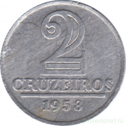 Монета. Бразилия. 2 крузейро 1958 год.