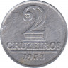 Монета. Бразилия. 2 крузейро 1958 год. ав.