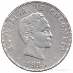 Монета. Колумбия. 50 сентаво 1934 год. 