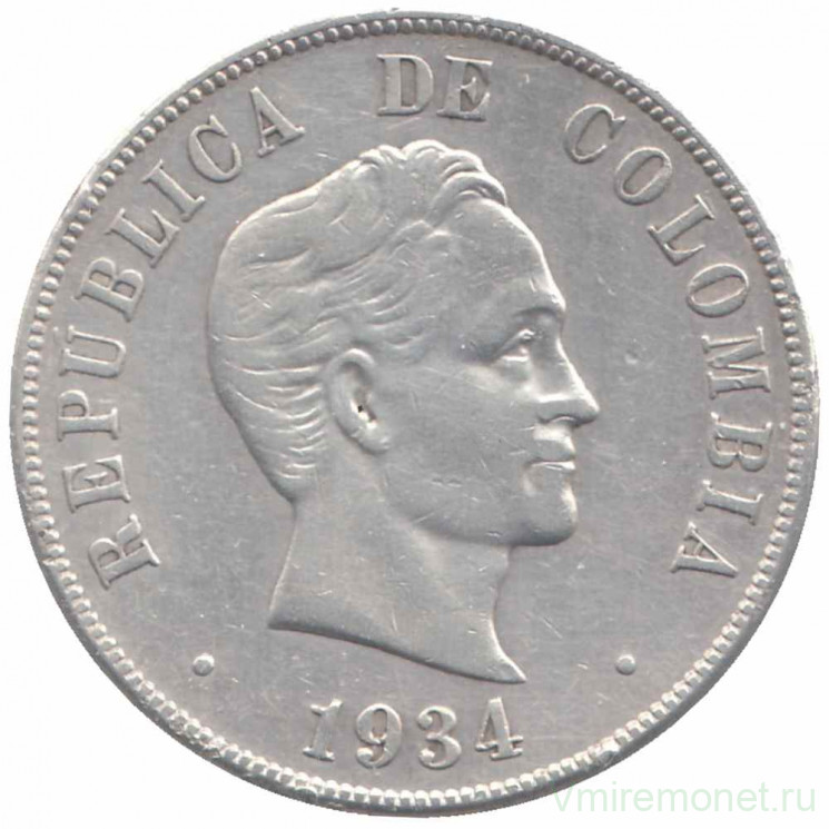 Монета. Колумбия. 50 сентаво 1934 год. 